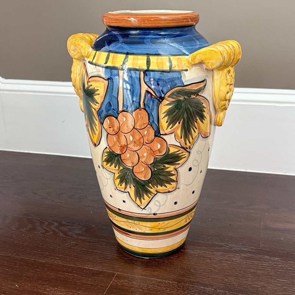 Colorful Ceramic Vase with Grapes Design